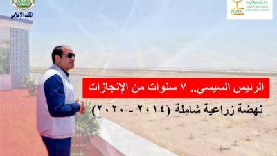 "الزراعة" تصدر انفوجراف وفيديو  بعنوان:"الرئيس السيسي .. ٧ سنوات من الإنجازات نهضة زراعية شاملة (٢٠١٤- ٢٠٢١)