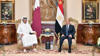 السيسى وتميم يتفقان على مواصلة التعاون فى جميع المستويات بين مصر وقطر 