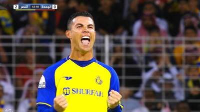 كريستيانو رونالدو يسجل هاتريك ضد الوحدة في الدوري السعودي