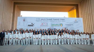 وفد من اللجنة الأولمبية والبارالمبية المصرية بالمدينة الاولمبية للإعلان عن زي بعثة مصر المشاركة في أولمبياد باريس 2024