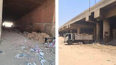 حي العمرانية يواصل حملات النظافة ورفع المخلفات بنفق المكرونة