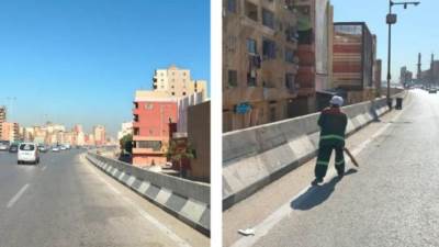 متابعة أعمال النظافة ورفع المخلفات أعلى الطريق الدائري بحي العمرانية